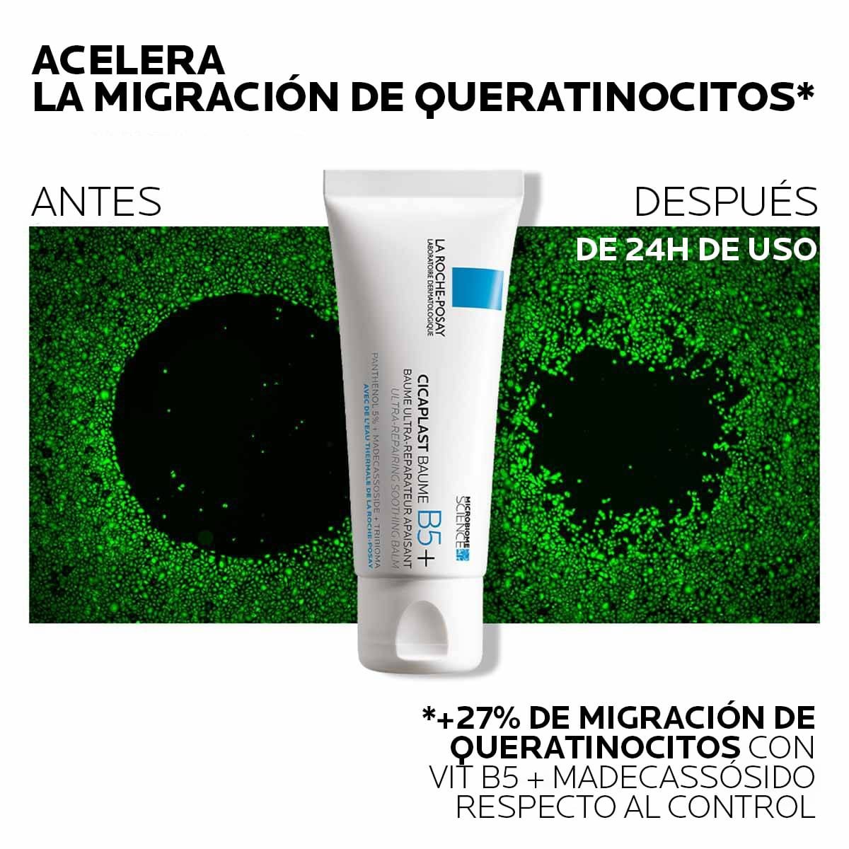 Collage de antes y después del uso de Cicaplast Baume b5+ y sus efectos